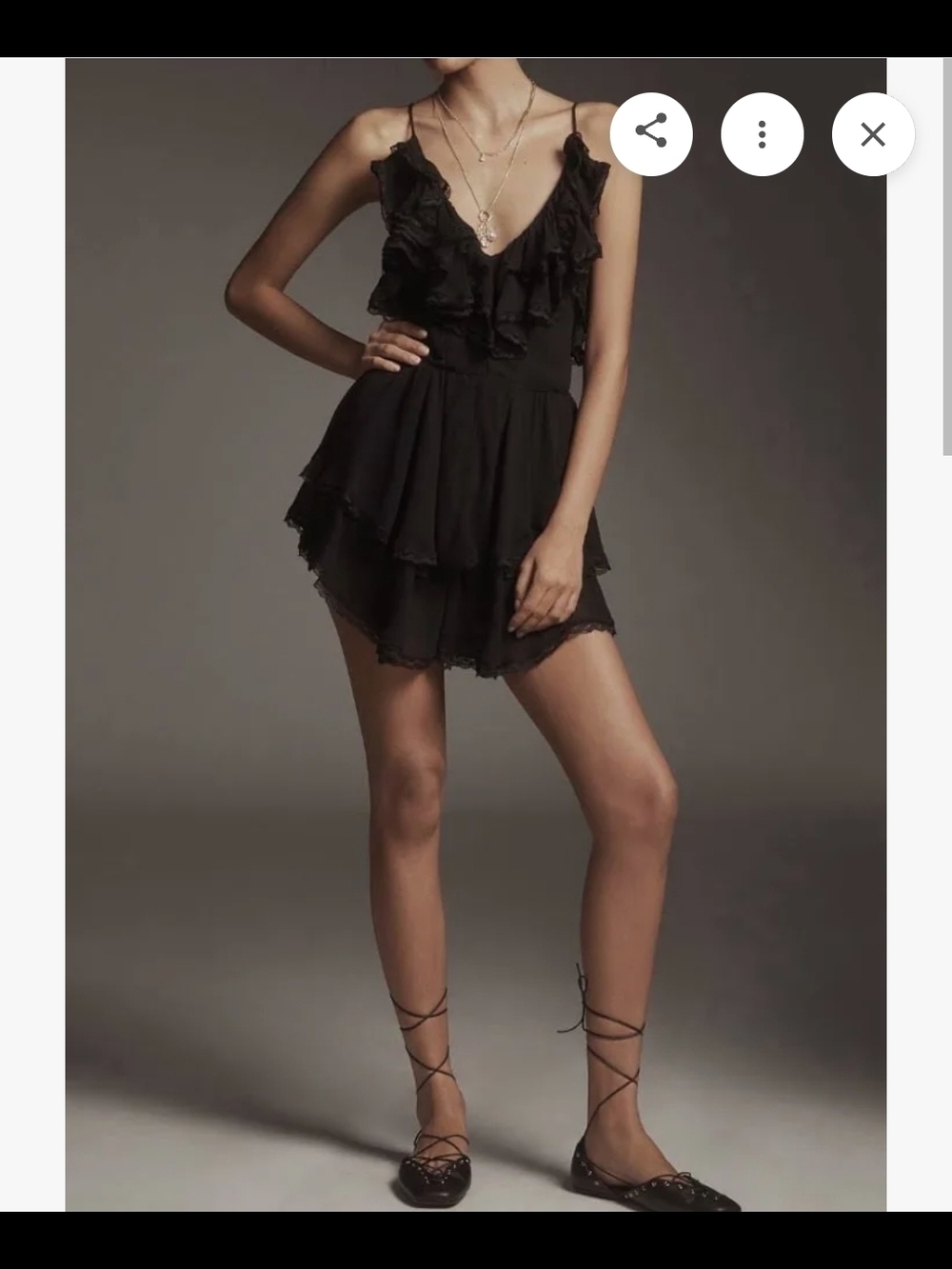 Anthropologie Maeve Black Ruffle-Tiered Spaghetti Strap Romper